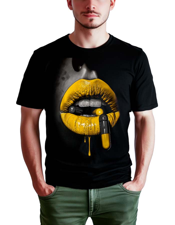 tshirt-meski-czarny-popart-Golden-Pill-Lips
