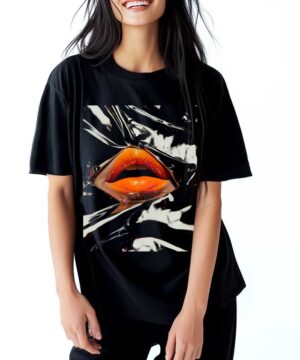 tshirt damski oversize czarny popart Liquid Chrome Lips