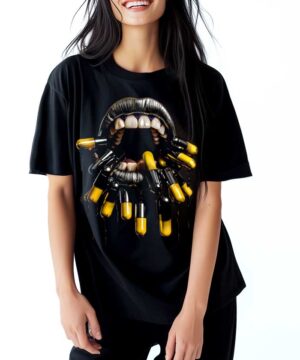 tshirt damski oversize czarny popart Pill Mouth Overdose