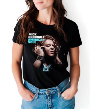 Czarna koszulka muzyczna SIMPLY RED "Mick Hucknall American Soul" z grafiką śpiewającego mężczyzny i napisem album.