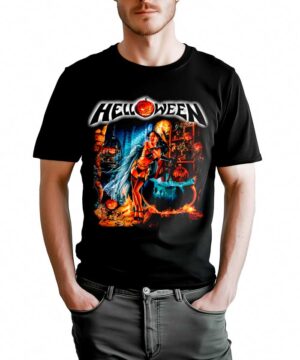 Czarna koszulka HELLOWEEN "Better than raw" z kolorowymi postaciami fantasy i efektowną, dramatyczną grafiką.