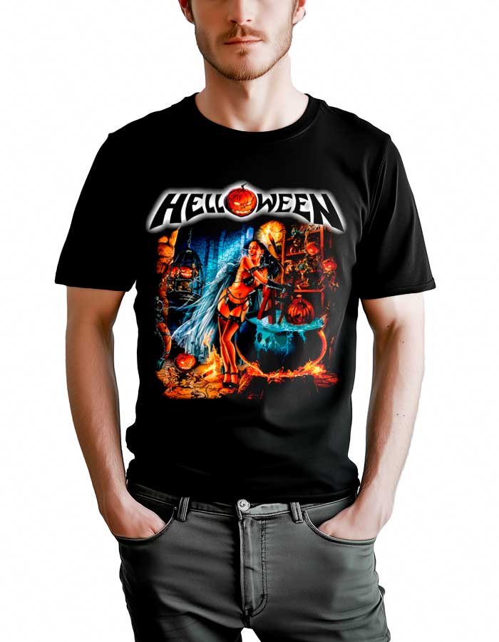 Czarna koszulka HELLOWEEN "Better than raw" z kolorowymi postaciami fantasy i efektowną, dramatyczną grafiką.