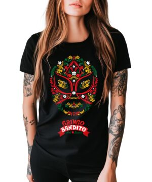 Czarna koszulka damska THE OFFSPRING Gringo Bandito z kolorową grafiką maski i napisem Gringo Bandito na przodzie.