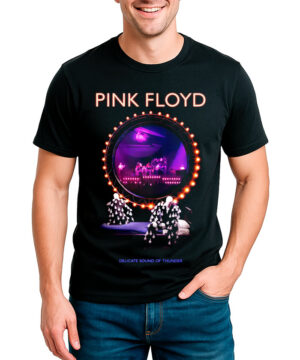 Czarna koszulka PINK FLOYD "Delicate Sound of Thunder scene" z neonową grafiką koncertową, męska.