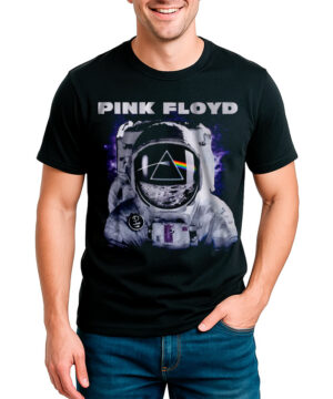 Czarna koszulka męska Pink Floyd z grafiką astronauty i motywem Dark Side of the Moon, model "Spaceman".
