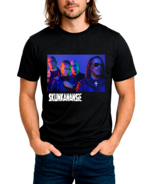 Męska czarna koszulka SKUNK ANANSIE Tour 2026 z kolorowym nadrukiem czterech postaci i napisem Skunk Anansie.
