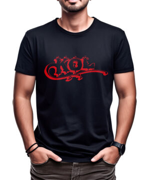 Czarny t-shirt męski KINGS OF LEON "KOL Vintage" z czerwonym, stylizowanym logo QKOL na przodzie, krótki rękaw.