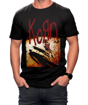 Czarna koszulka męska KORN "Self titled vintage" z logo zespołu, grafiką cienia dziecka i huśtawkami.