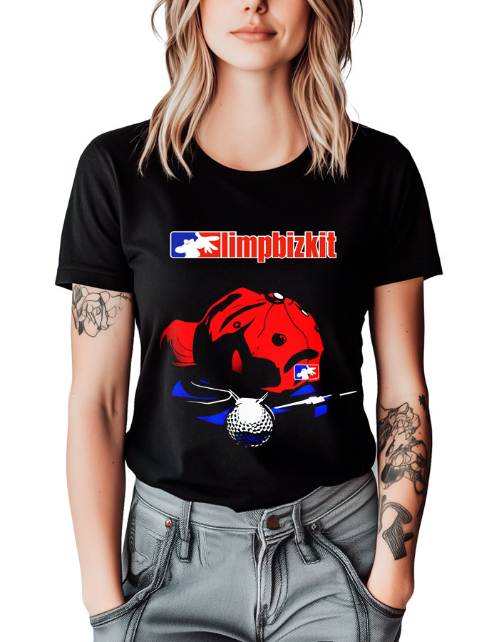 Czarna damska koszulka LIMP BIZKIT "Hat" z czerwonym nadrukiem czapki baseballowej i logo zespołu.