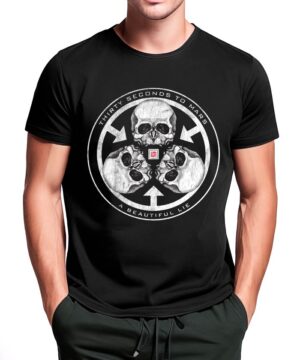 Czarna koszulka męska z nadrukiem czaszek i napisem "Thirty Seconds to Mars A Beautiful Lie". Koszulka inspirowany zespół.