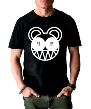 RADIOHEAD "Litigation bear" koszulka męska, czarna, z białą geometryczną grafiką misia na przodzie.