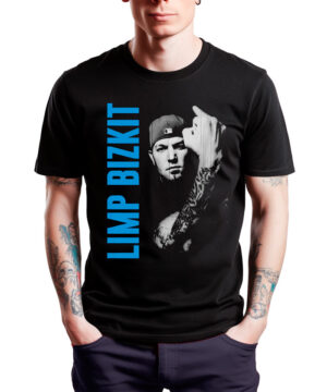 LIMP BIZKIT "Fred" koszulka męska, czarna, z szarym wizerunkiem mężczyzny i niebieskim napisem LIMP BIZKIT z przodu.