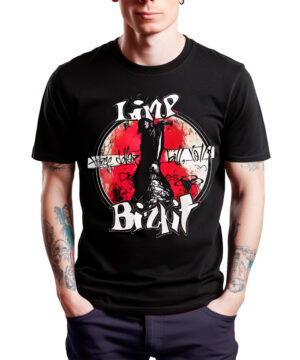 Czarna koszulka LIMP BIZKIT "Vintage" z wyrazistą grafiką i napisem, prezentowana na osobie z rękami w kieszeniach.