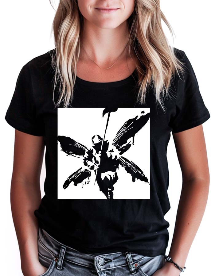 tshirt-damski-czarny-linkin-park-soldier Koszulka damska LINKIN PARK "Soldier" w kolorze czarnym z dużą grafiką żołnierza ze skrzydłami i włócznią.