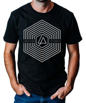 Czarna koszulka męska LINKIN PARK "Concentric" z geometrycznym heksagonem i logo zespołu na przodzie.