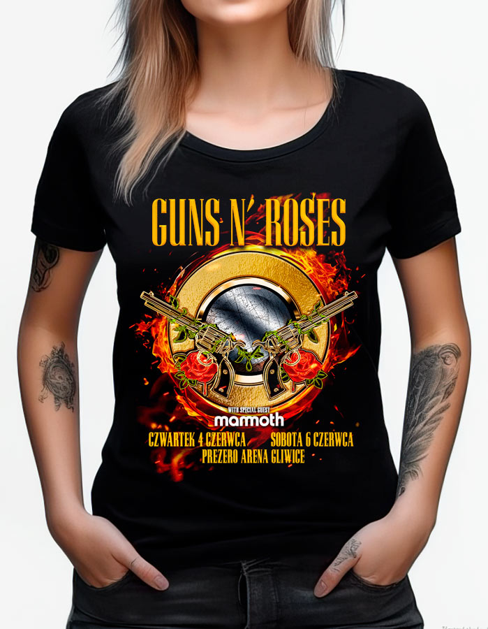 tshirt-muzyczny-damski-czarny-guns-and-roses-gliwice GUNS N' ROSES "Gliwice Pre Zero Arena" - obrazek 1